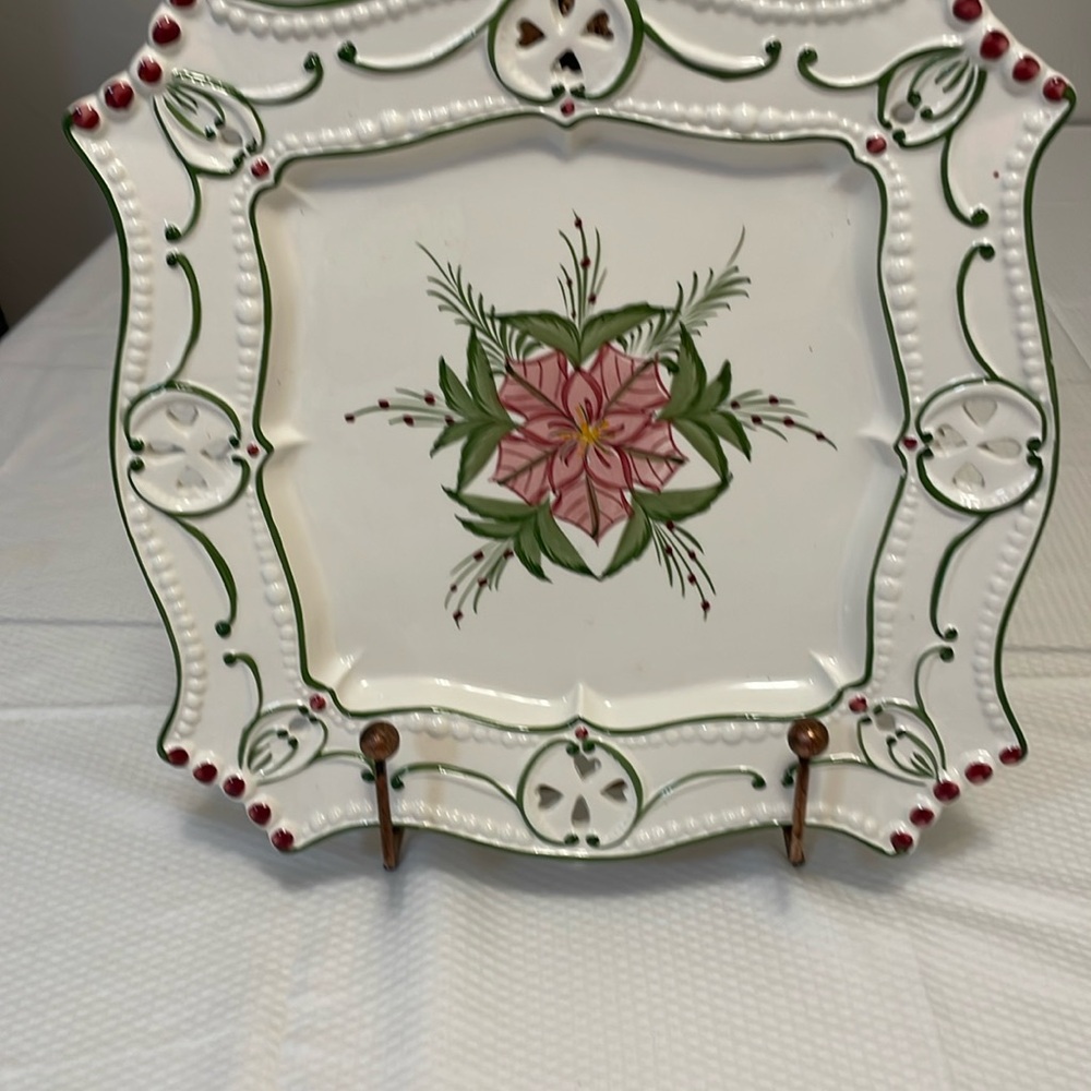 Hand Painted Poinsettia Christmas Platter